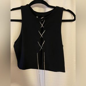 Jeweled cross back halter top